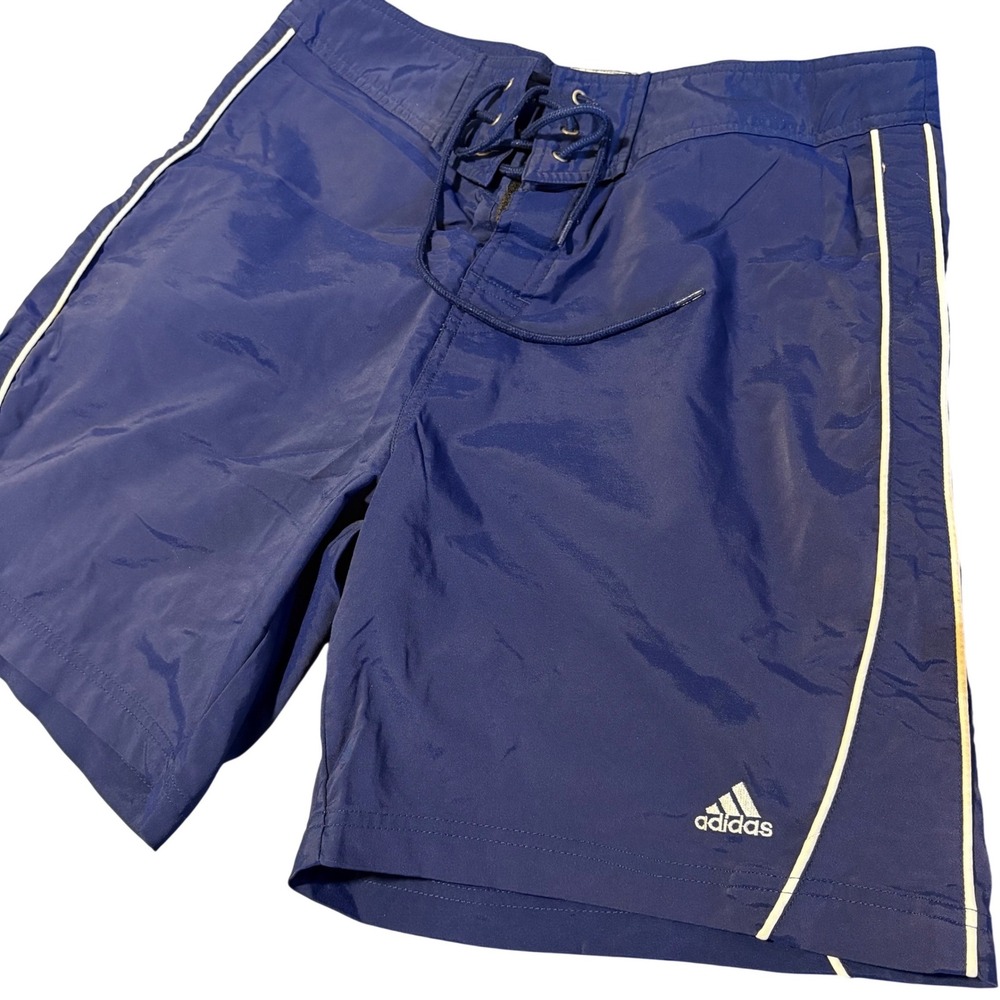 Adidas Board Shorts Mens Medium 31x8 Navy Blue Vintage 90s Swim Trunks AI4003